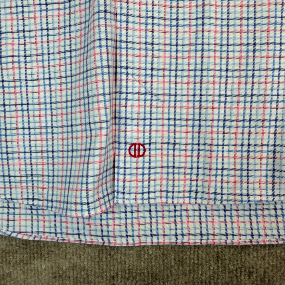 David Donahue Mens Dress Shirt 16 1/2 34/35 Blue Pink Plaid Cotton Trim Fit - Picture 6 of 15